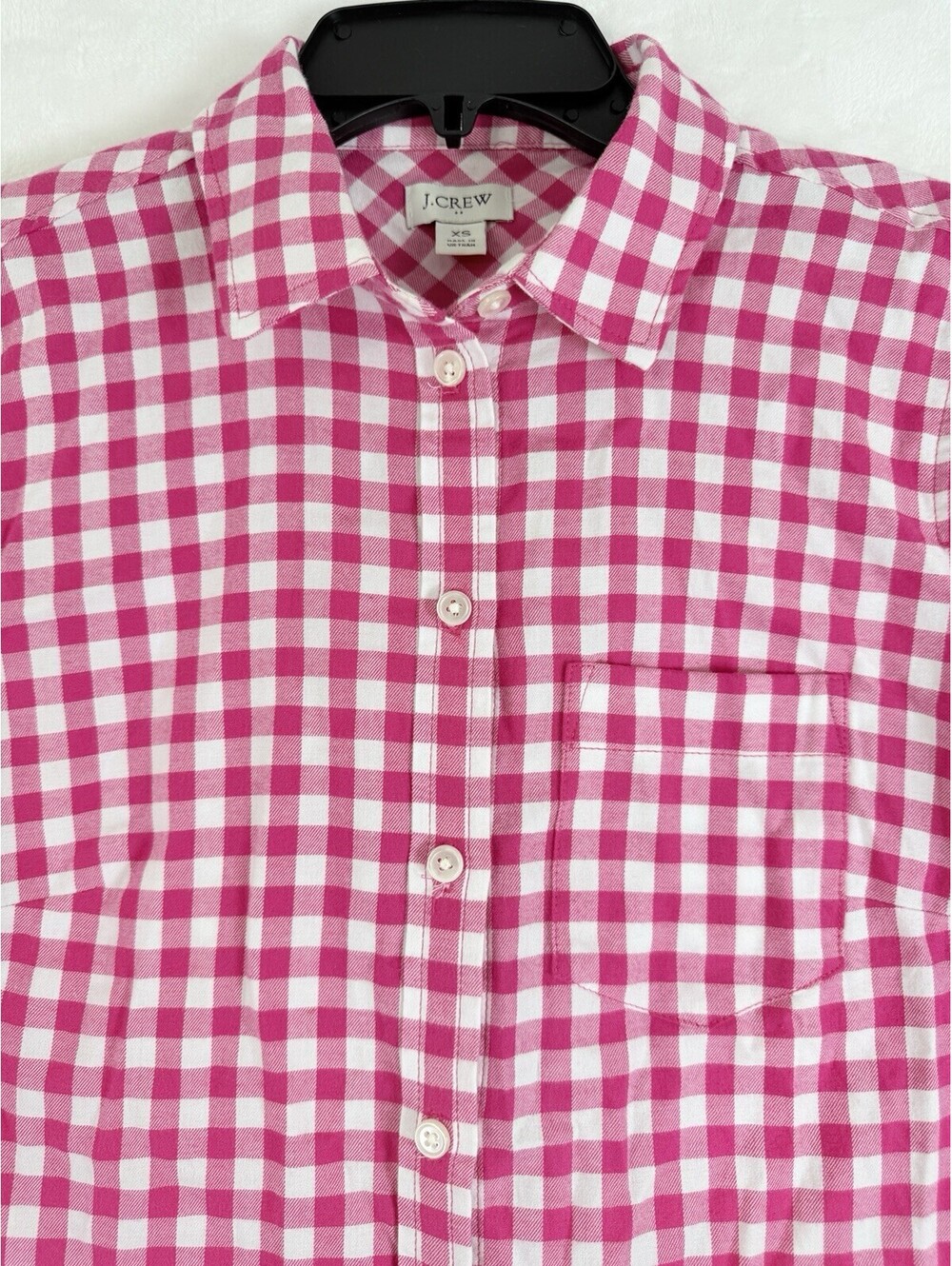 J Crew Flannel Shirt Women Pink XS Gingham Button Up Tops Long Sleeve